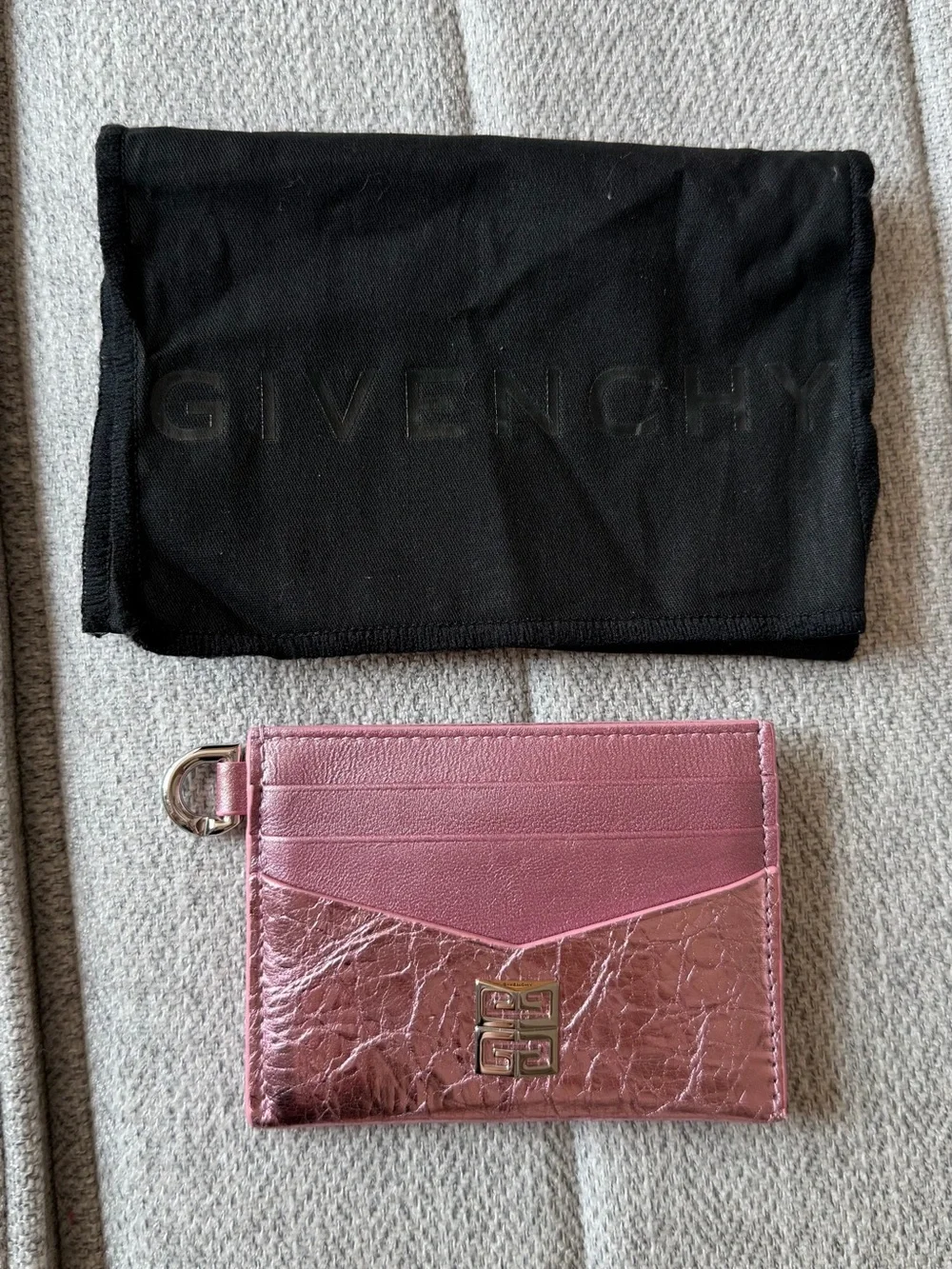 Givenchy Metallic Pink Leather Card Holder with Key Ring